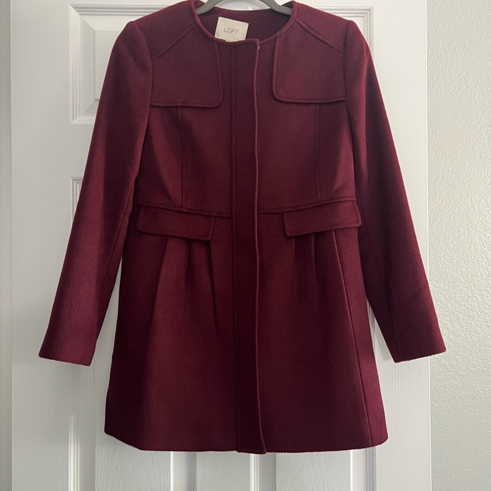 LOFT Red Pea Coat Tailored Mid-Length